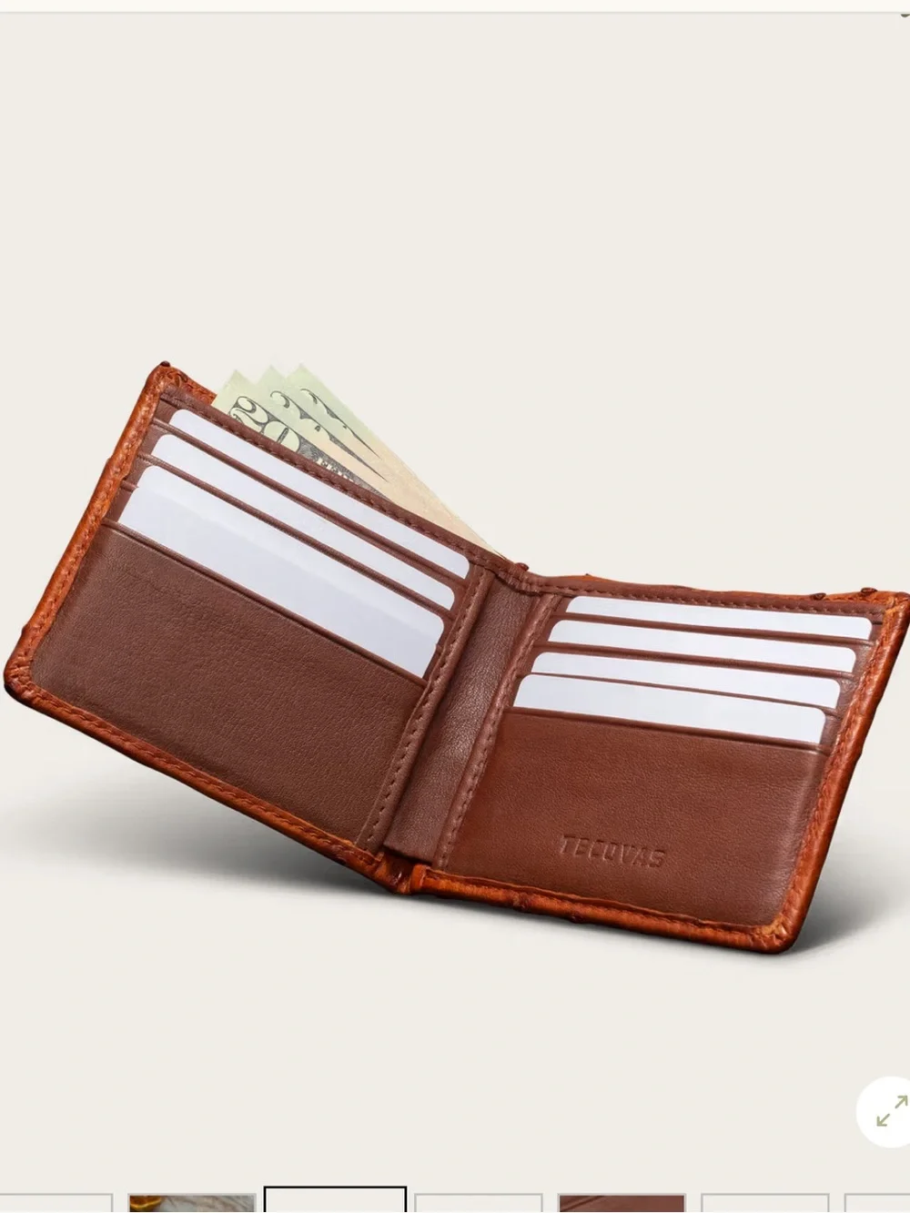 Tecovas Ostrich Bifold Wallet - NWT - Pecan color